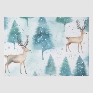 Aquarellirsche im Winterwald Weihnachten Seidenpapier
