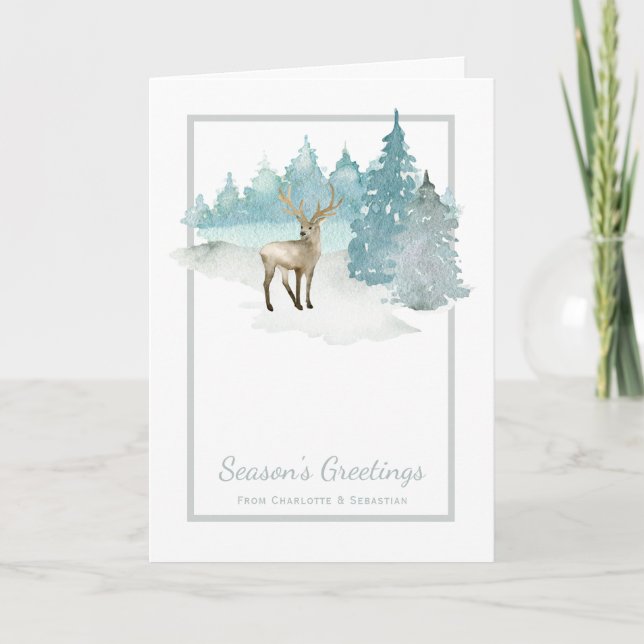 Aquarellirsche in Bäumen Weihnachtswinterlandschaf Karte (Vorderseite)