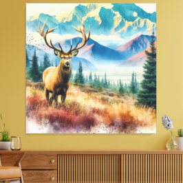 Aquarellirsche mit Antlern Leinwanddruck