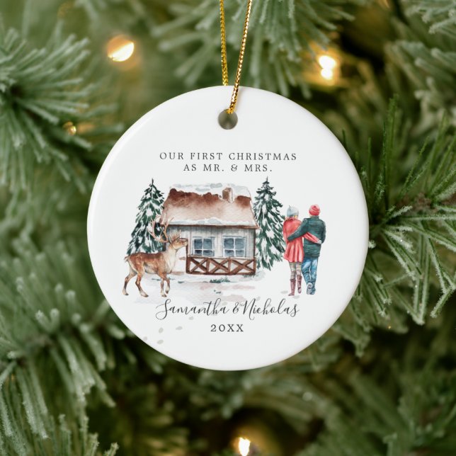 Aquarellkabine | Erste Weihnachten als Herr & Mrs. Keramik Ornament (Baum)