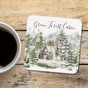 Aquarellkabine im grünen Pinienwald Getränkeuntersetzer