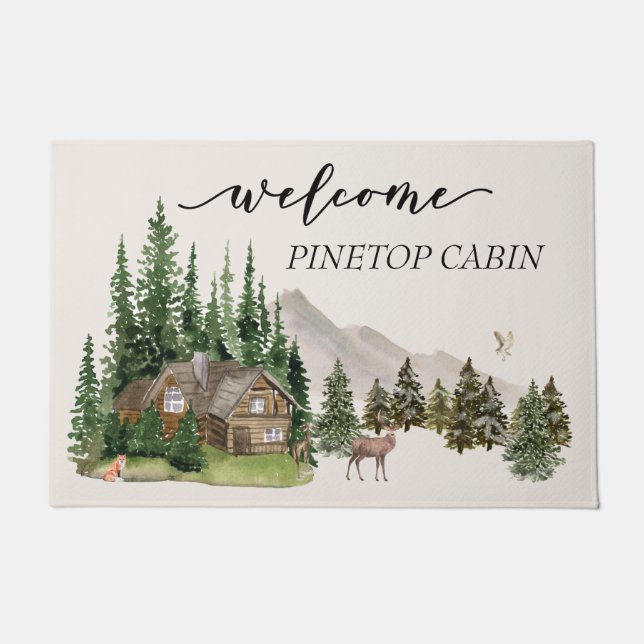 Aquarellkabine Zuhause Familienwald Fußmatte (Vorderseite)