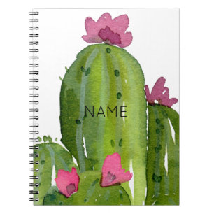 Aquarellkaktus Blume NAME Grün Rosa Weiß Notizblock
