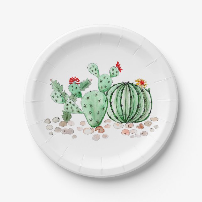 Aquarellkaktus Blume Pflanze Cartoon Pappteller (Vorderseite)