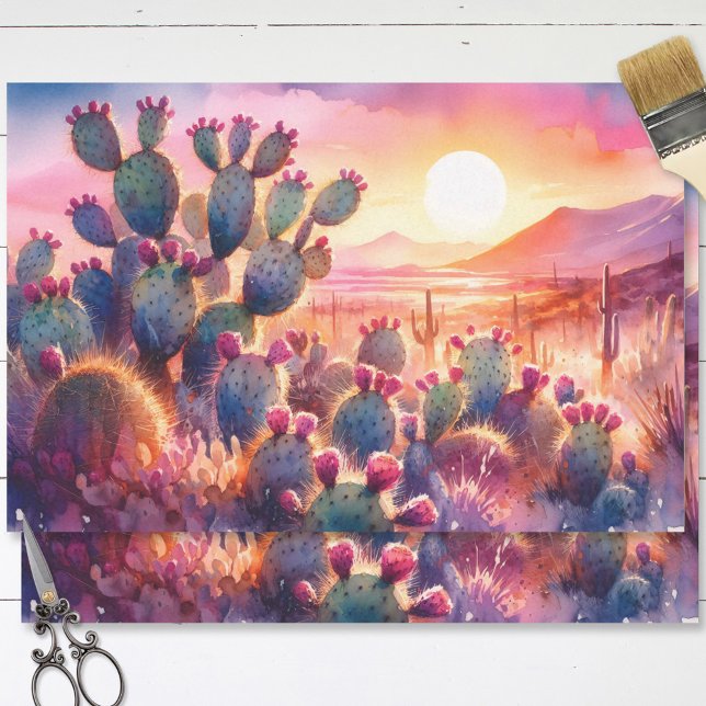 Aquarellkaktus Blume Wüste Sonnenuntergang Decoupa Seidenpapier (Von Creator hochgeladen)
