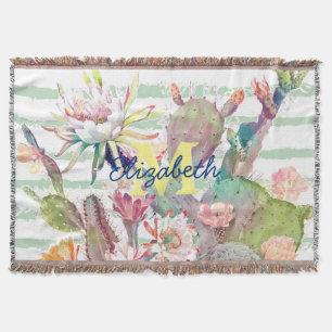 Aquarellkaktus, Blumenmuster und Streifen Decke