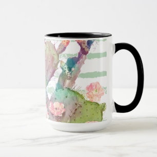 Aquarellkaktus, Blumenmuster und Streifen Tasse