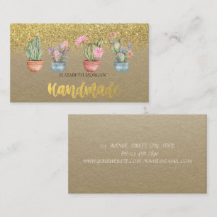 Aquarellkaktus Gold Glitzer Kraft Visitenkarte