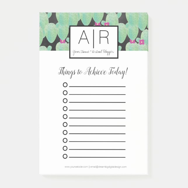 Aquarellkaktus Grüne Botanisches Muster Grün Post-it Klebezettel (Vorderseite)