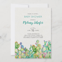 Aquarellkaktus Kinderdusche Einladung