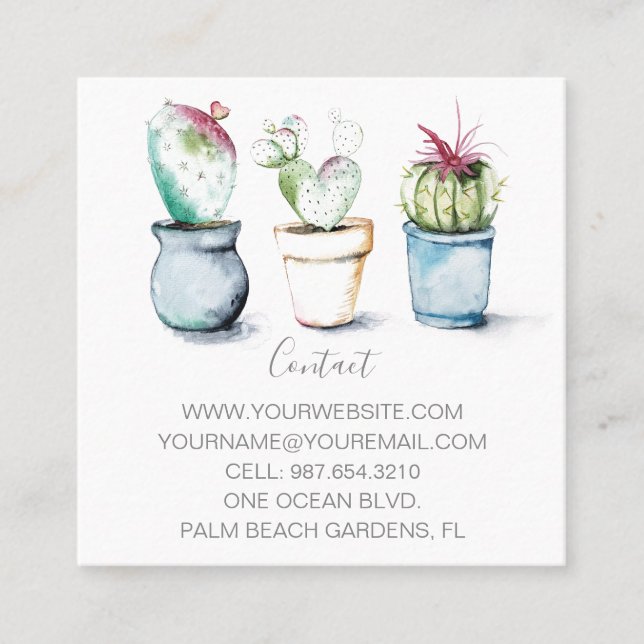 Aquarellkaktus Kleines Marketing Quadratische Visitenkarte (Vorderseite)
