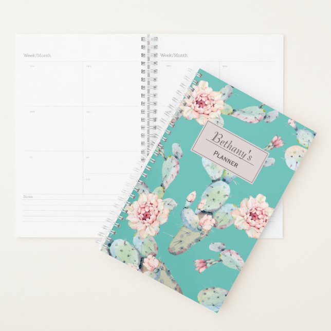 Aquarellkaktus mit Blume Moderne Personalisierte Planer (Anzeige)