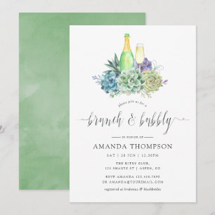 Aquarellkaktus mit Sukkulenten Brunch und Bubbly Einladung