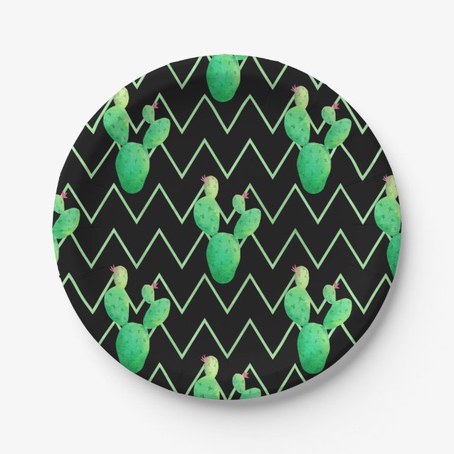 Aquarellkaktus Pappteller (Vorderseite)