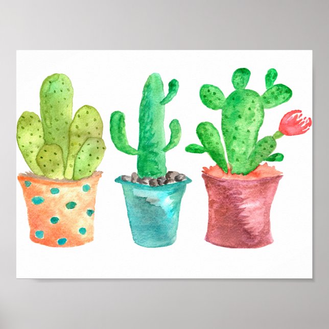 Aquarellkaktus Poster (Vorne)