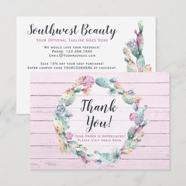Aquarellkaktus Rustikale Dankeschön Karte (Vorne/Hinten)