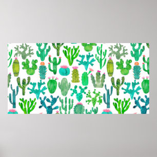 Aquarellkaktus sind nahtlose Muster. Cacti Backgro Poster