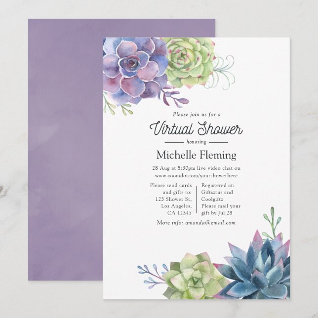 Aquarellkaktus Succulents Virtual Baby Shower Einladung (Vorne/Hinten)
