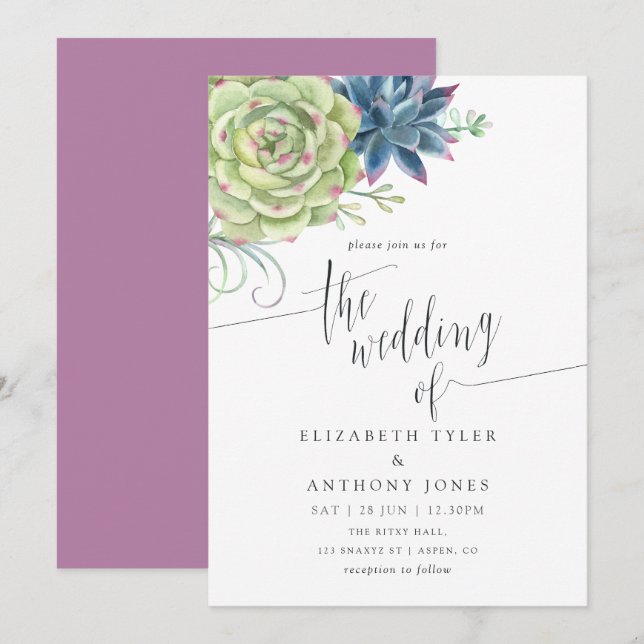 Aquarellkaktus Succulents Wedding Einladung (Vorne/Hinten)