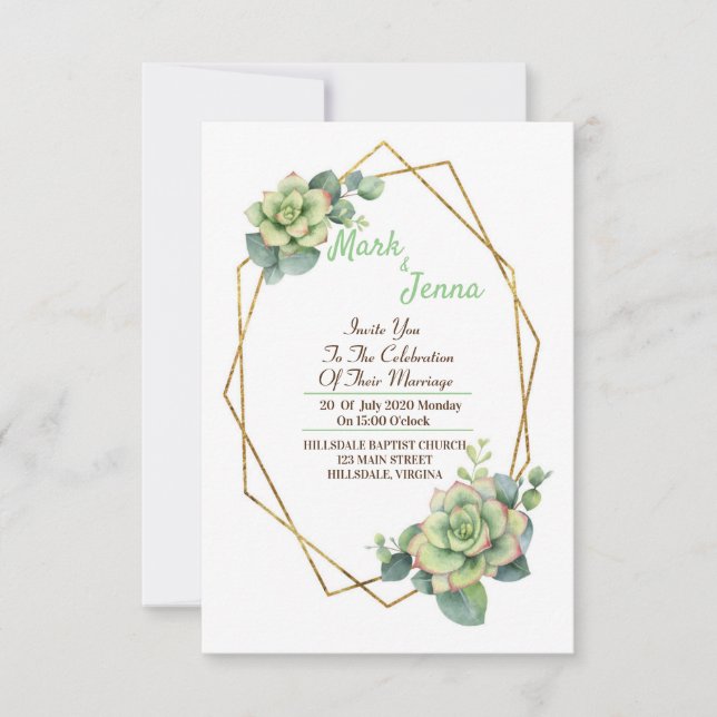 Aquarellkaktus & Sukkulente Einladung zur Hochzeit (Vorderseite)