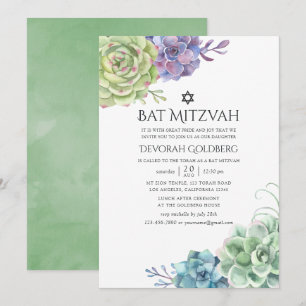 Aquarellkaktus Sukkulents Bat Mitzvah Einladung