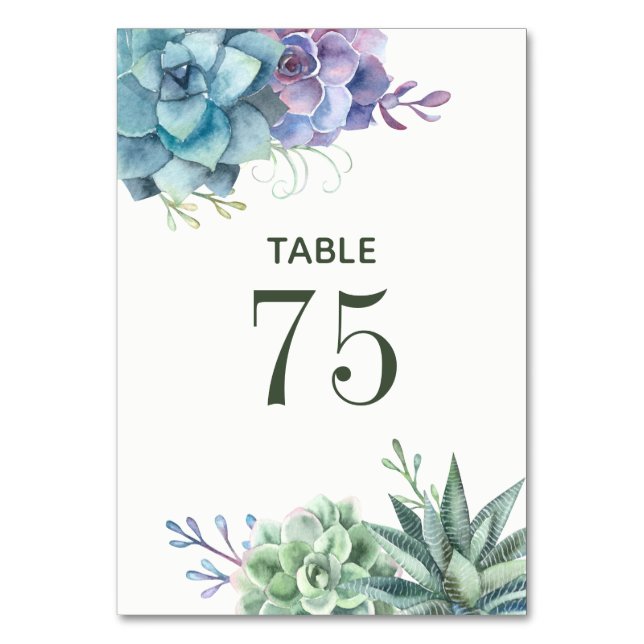 Aquarellkaktus Sukkulents Hochzeitliche Tischnumme Tischnummer (Vorderseite)