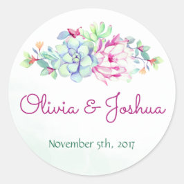 Aquarellkaktus und Sukkulente Hochzeitskleber Runder Aufkleber