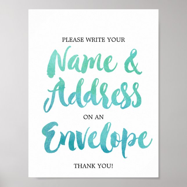 Aquarellkalligrafie-Adresse eines Umschlagzeichens Poster (Vorne)