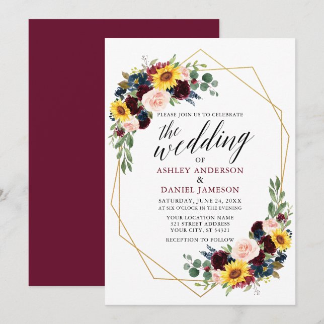 Aquarellkalligrafie Hochzeitgeometrie Einladung (Vorne/Hinten)