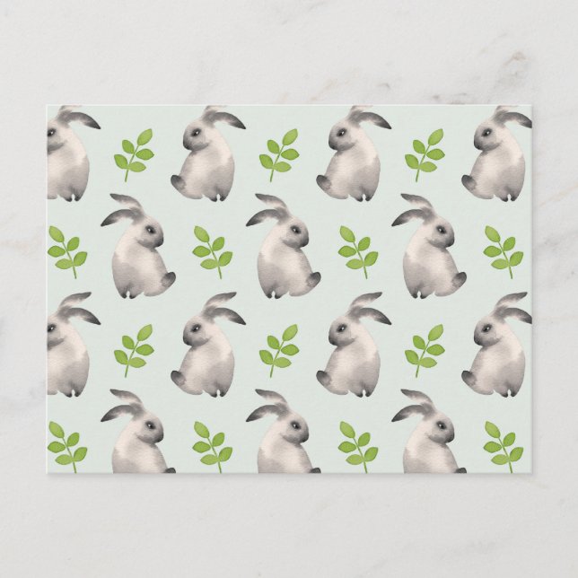 Aquarellkaninchen und Gras Postkarte (Vorderseite)