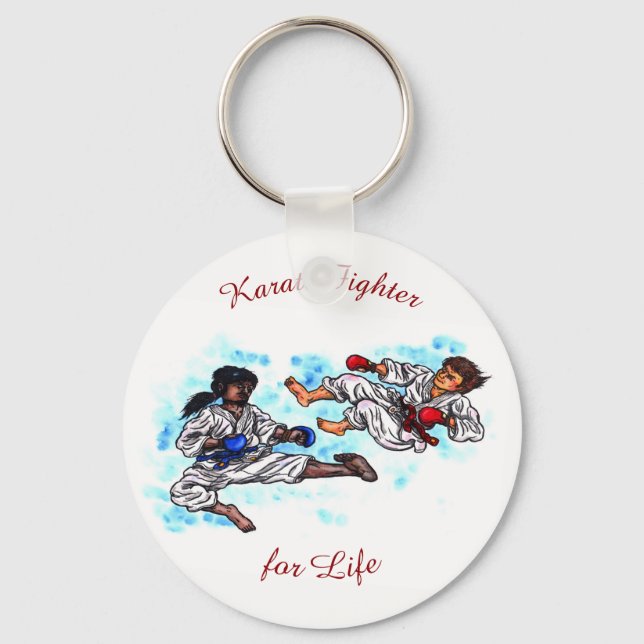 Aquarellkarate-Männer kämpfen um Wettkampf Schlüsselanhänger (Vorderseite)