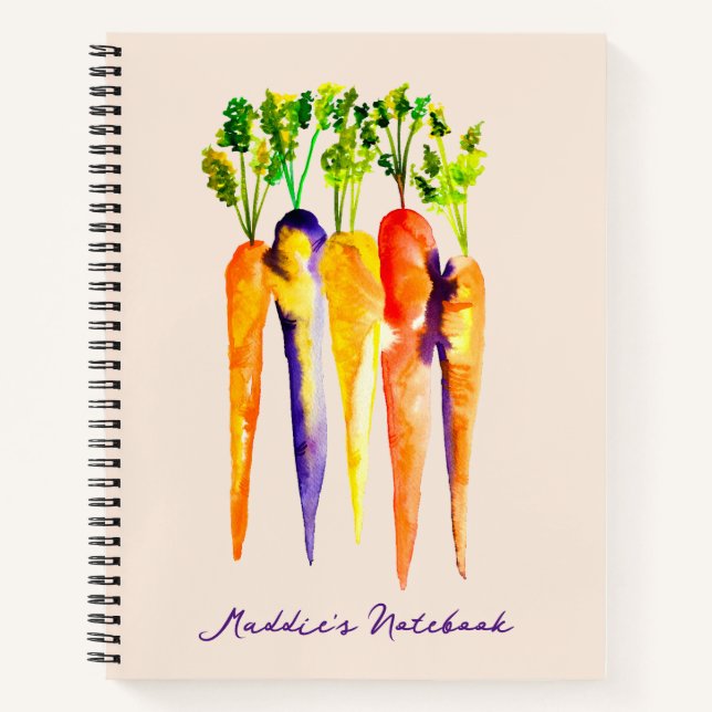 Aquarellkarotten, farbenfrohe Kunst des Essens Notizbuch (Vorderseite)