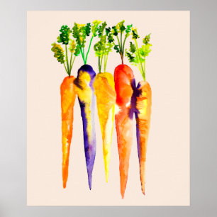 Aquarellkarotten, farbenfrohe Kunst des Essens Poster