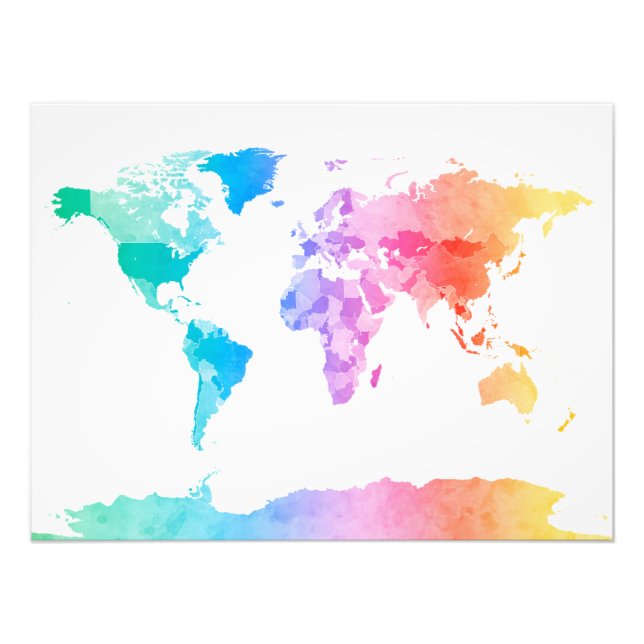 Aquarellkarte der Weltkarte Fotodruck (Vorne)