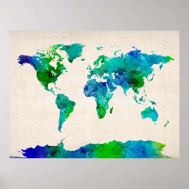 Aquarellkarte der Weltkarte Poster (Vorne)