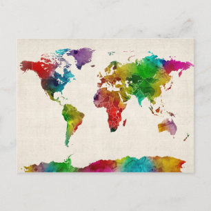 Aquarellkarte der Weltkarte Postkarte