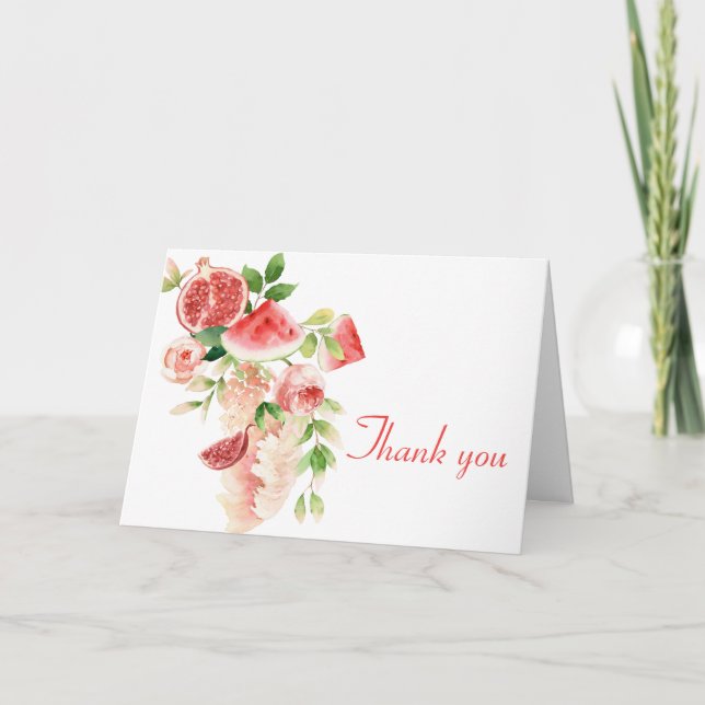 Aquarellkarte mit rosa Blume und Früchten Karte (Vorderseite)