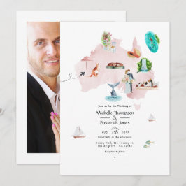Aquarellkarte von Australien Hochzeit in Urlaubsor Einladung