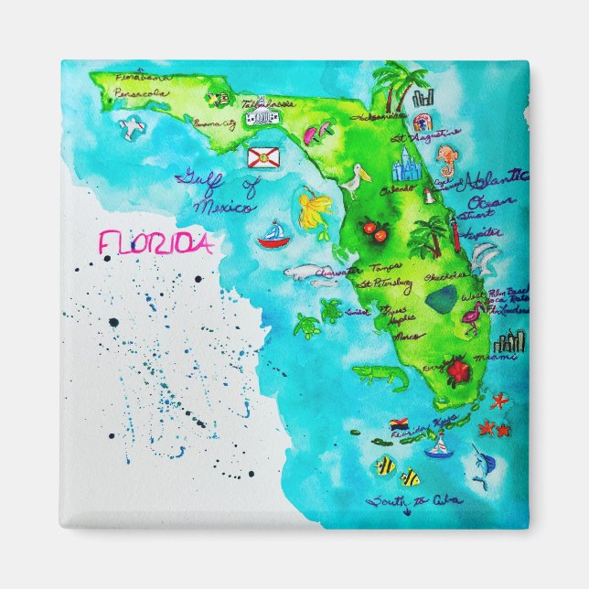 Aquarellkarte von Florida Magnet (Vorne)
