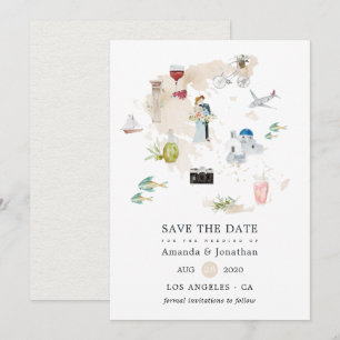 Aquarellkarte von Griechenland Destination-Wedding Save The Date