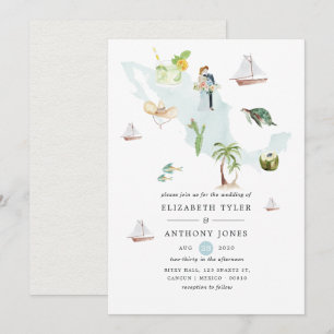 Aquarellkarte von Mexiko Zielort Hochzeit Einladung