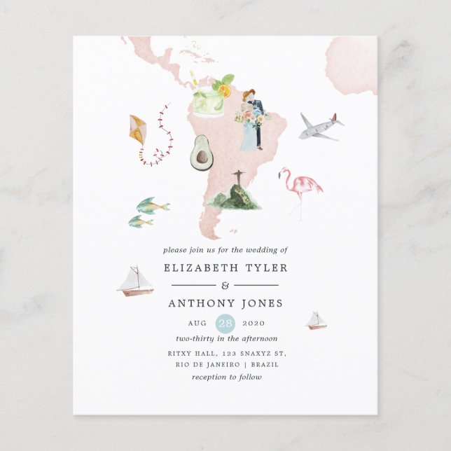 Aquarellkarte von Rio Hochzeit in Urlaubsort Einla Flyer (Vorne)