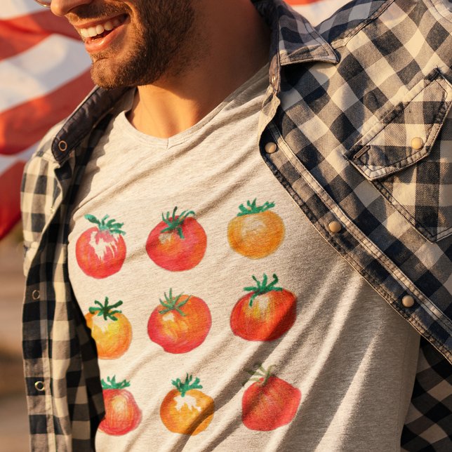 Aquarellkartoffeln HandGezeichnet Sommer-Feinschme T-Shirt (These ripe red tomatoes and yellow tomatoes are all hand-drawn and hand-painted, by me!)