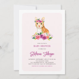 Aquarellkatze Floral Pink Kinderdusche Einladung