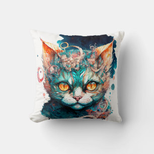 Aquarellkatze im Steampunkstil Kissen
