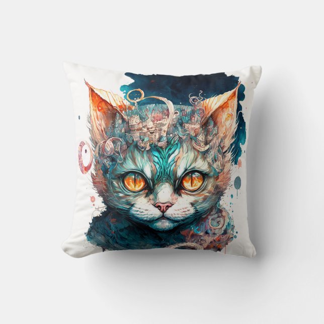 Aquarellkatze im Steampunkstil Kissen (Vorderseite)