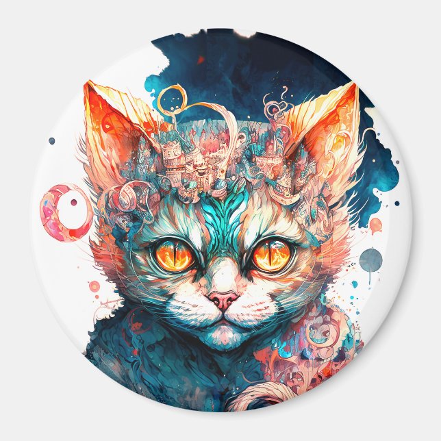 Aquarellkatze im Steampunkstil Magnet (Vorne)