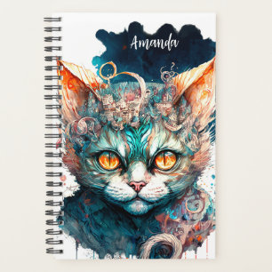 Aquarellkatze im Steampunkstil Planer