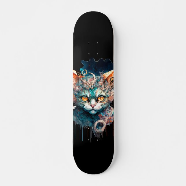 Aquarellkatze im Steampunkstil Skateboard (Vorne)