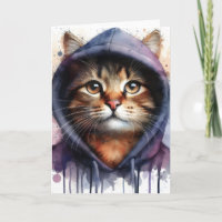 Aquarellkatze in blauem Lila Hoodie-Splash-Leere